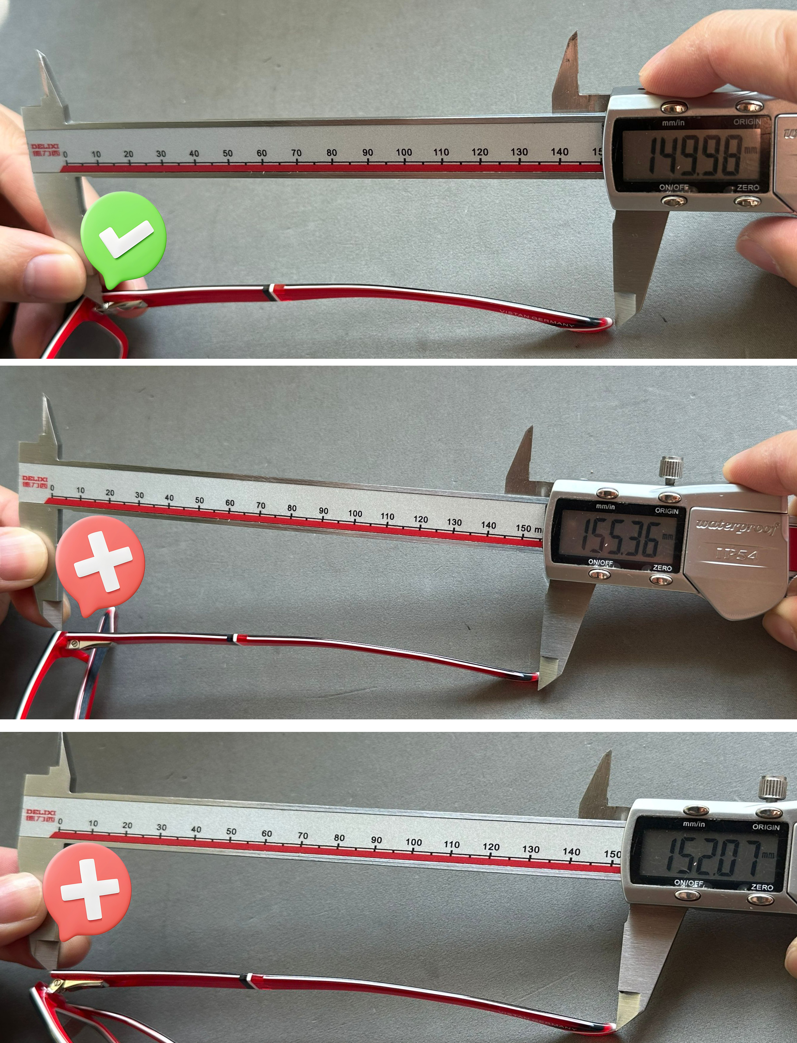 Mesure de la longueur de la branche de lunette